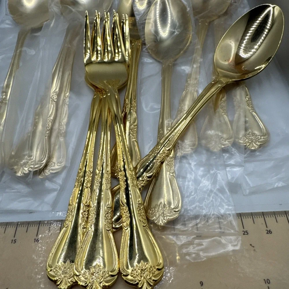 Oxford Hall Golden Collection Gold Rose‎ Flute Flatware Set - 23 Pieces